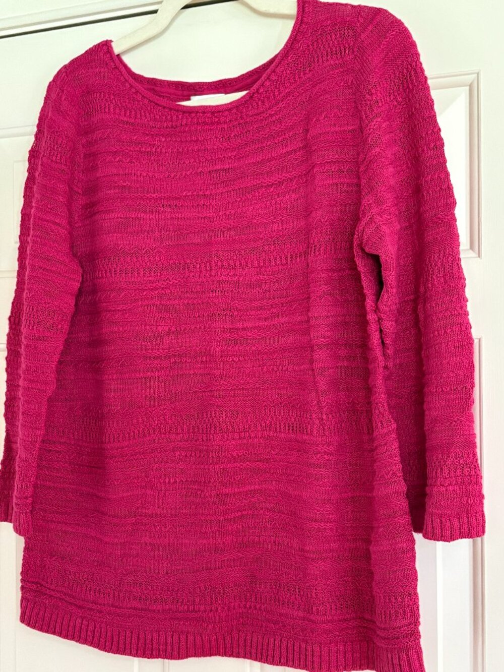 NWOT   J. Jill Fuchsia Textured Cotton Blend Sweater Sz M